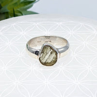 Thumbnail for Sterling silver Moldavite ring with a raw pyrite crystal in bezel setting