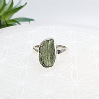 Thumbnail for Raw Moldavite crystal set in a sterling silver ring for energy crystals jewelry