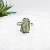 Thumbnail for Raw Moldavite crystal set in a sterling silver ring for energy and healing