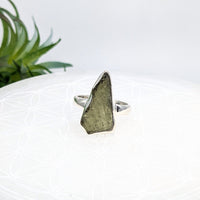 Thumbnail for Raw Moldavite crystal set in a silver ring, enhancing energy with natural crystals