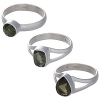 Moldavite Faceted Assorted Shapes Sterling Silver Ring #BC0404
