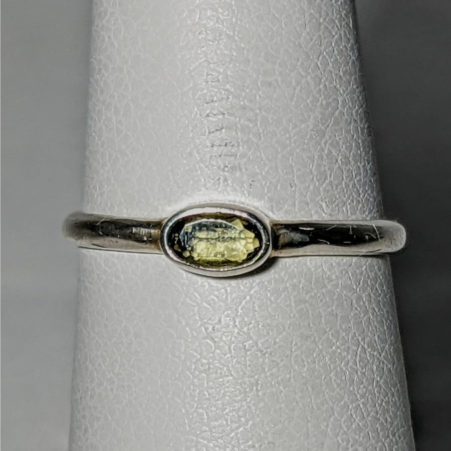 Sterling Silver Ring with Moldavite Faceted Oval Cut Stone, SKU SK2619