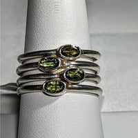 Thumbnail for Moldavite Faceted Oval Cut Sterling Silver Ring with Green Gems #SK2619