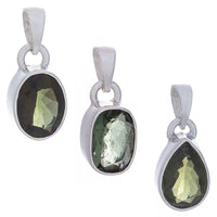 Moldavite Faceted Pendant Sterling Silver Assorted Shapes 20mm #BC0403