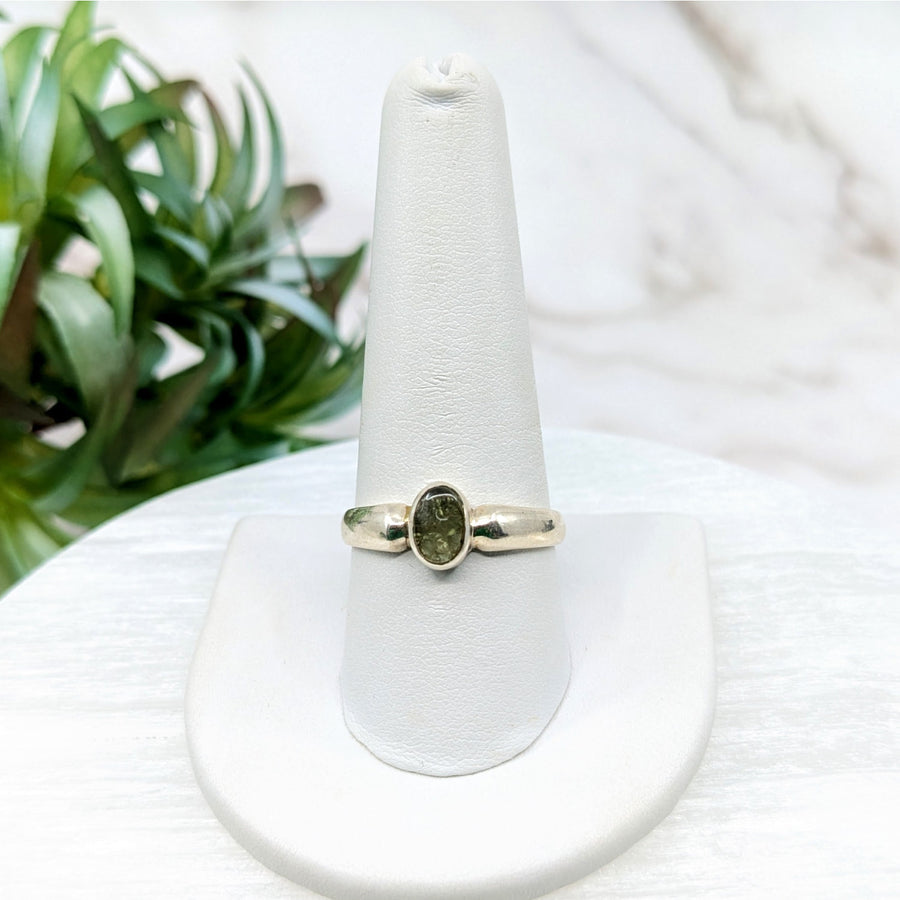 Moldavite Sz. 10 S.S. Polished Ring #LV5539 - $95