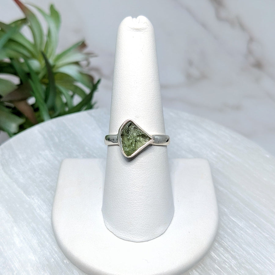 Moldavite Sz. 8 S.S. Ring #LV5521 - $155