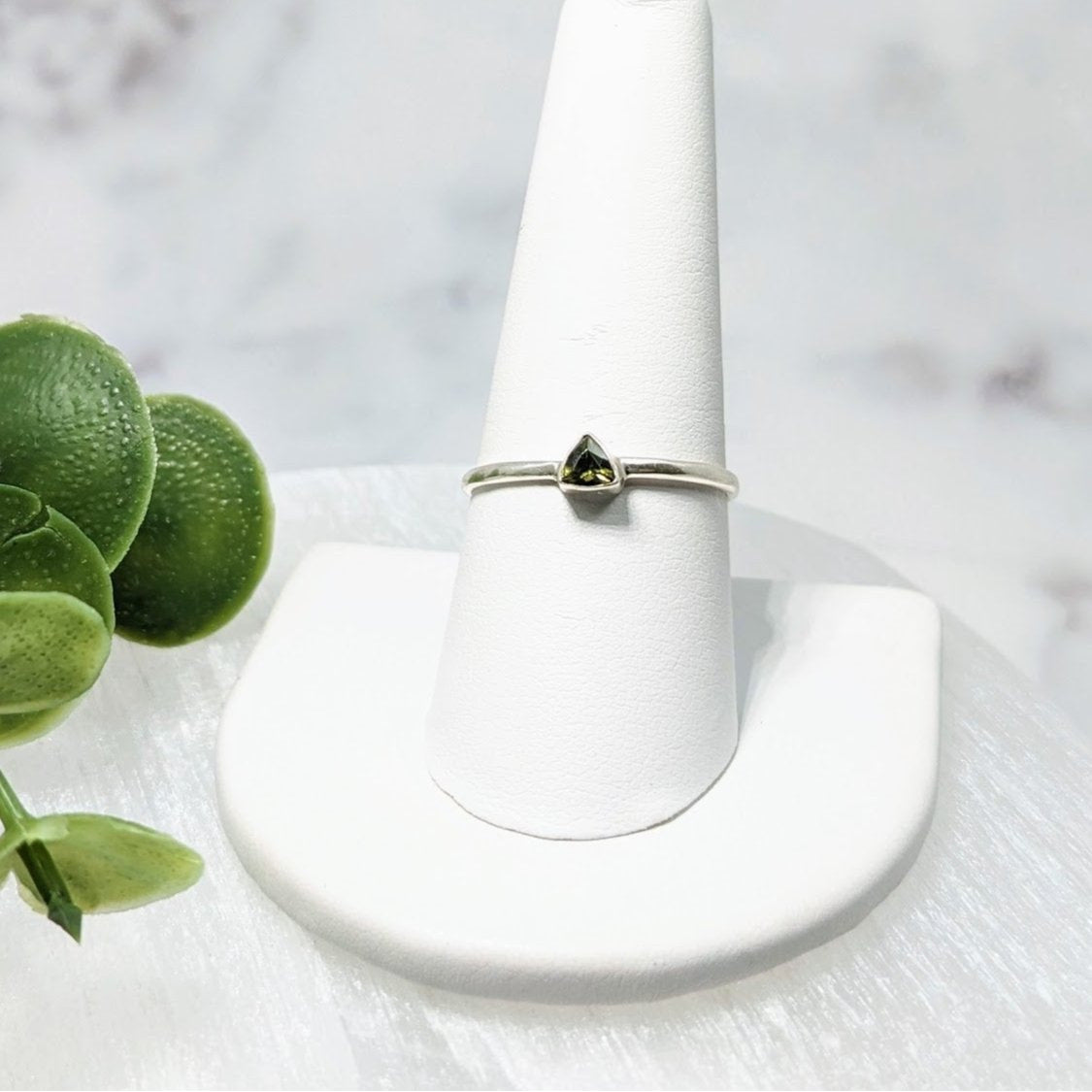 Moldavite Triangle S.S. Stackable Ring #LV3962 - $89