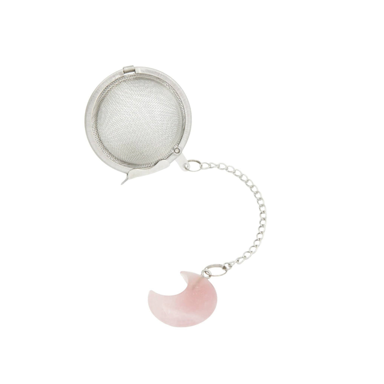 Moon Crystal Tea Infuser: Pink Stone in Silver Mesh Strainer - Crystal Tea Ball #LV5490