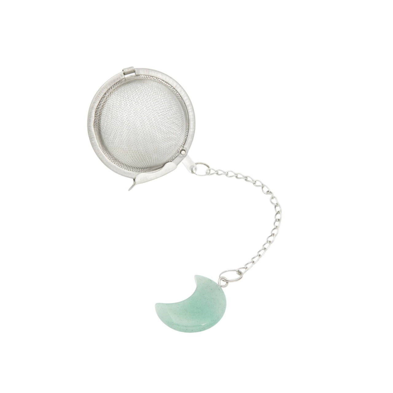 Moon Crystal Tea Infuser - Silver Strainer with Green Sea Glass - Tea Ball #LV5490