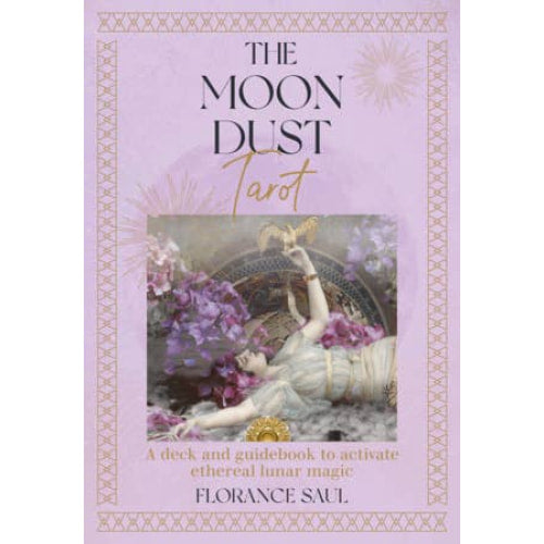 Book cover of Moon Dust Tarot featuring ethereal purple floral imagery