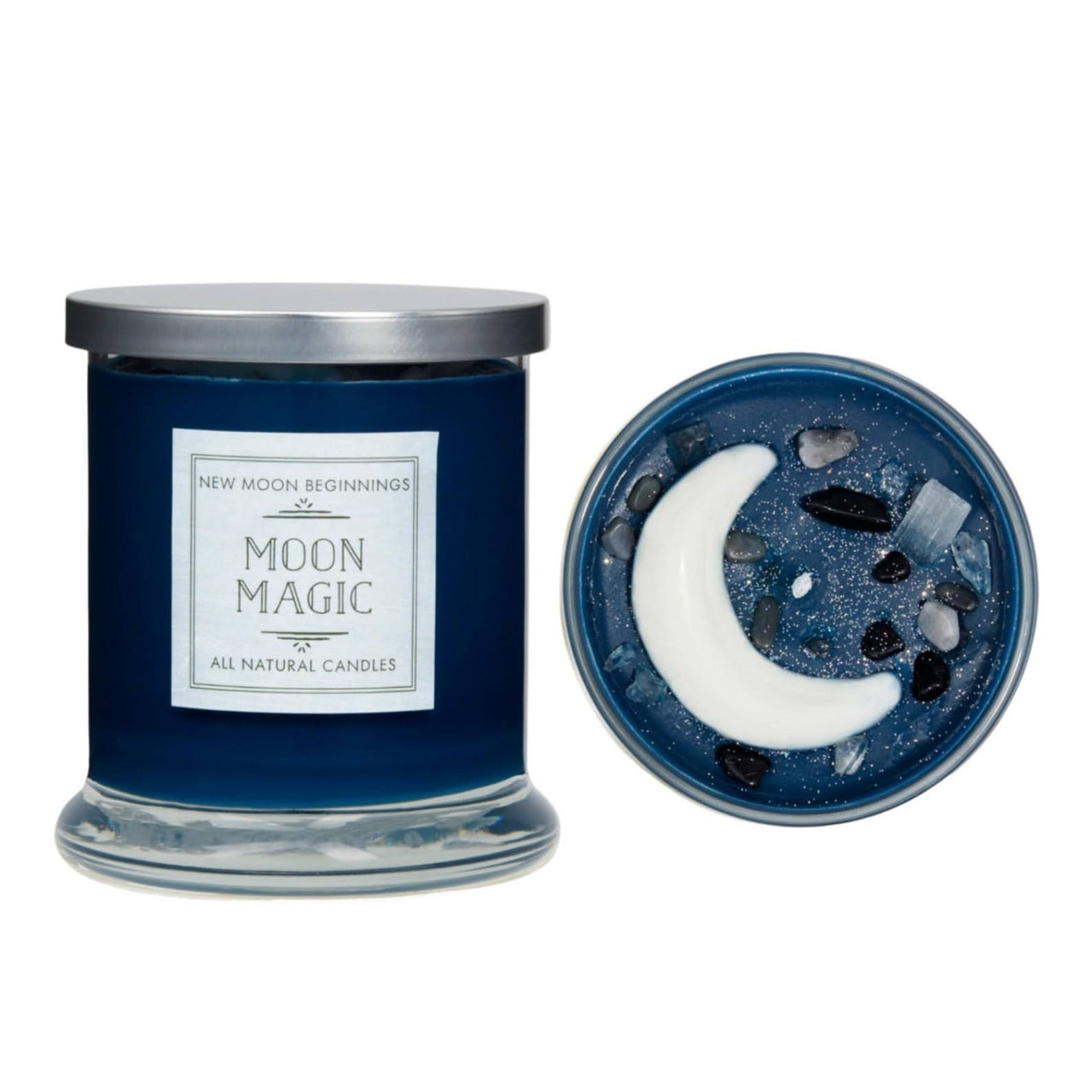 Moon Magic Crystal Candle- Ritual Candles 12oz Round Glass