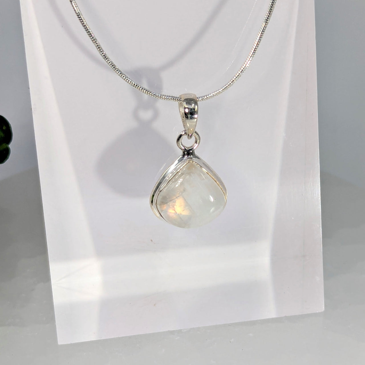 Silver moonstone teardrop pendant in sterling silver bezel, 1 inch wide #BC0678