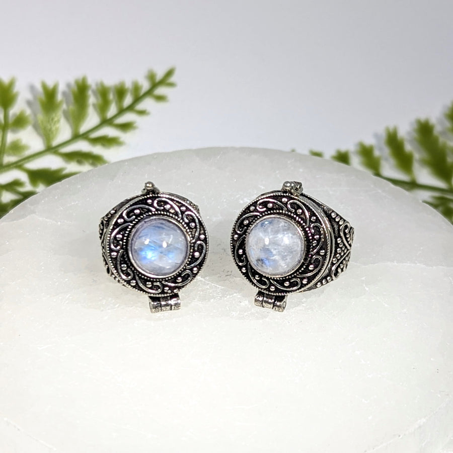 Moonstone Brass 1" Poison Locket Ring #BC1532