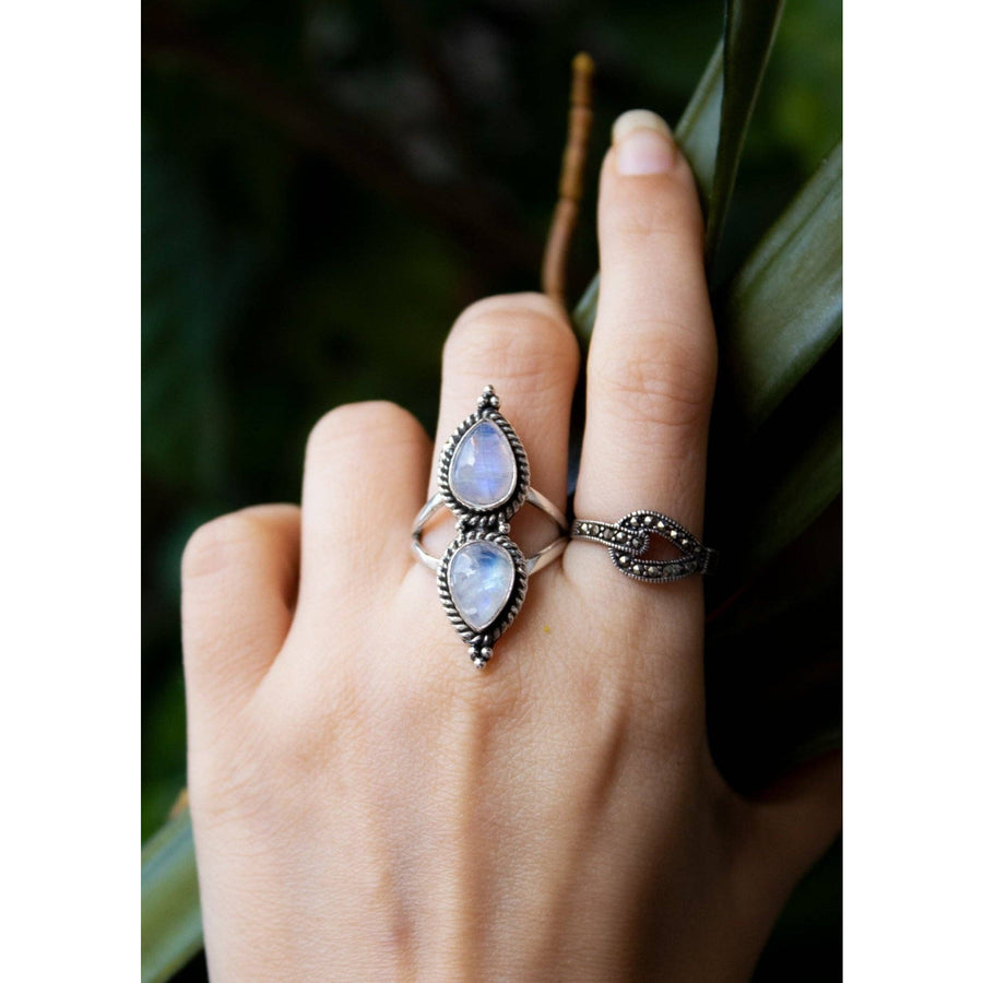 Moonstone Double Teardrop Ring Sterling Silver #LV9068