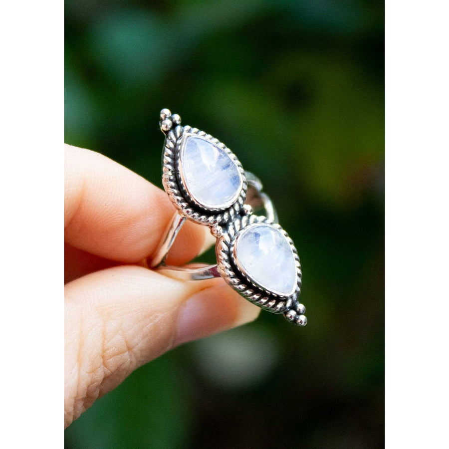 Moonstone Double Teardrop Ring Sterling Silver #LV9068