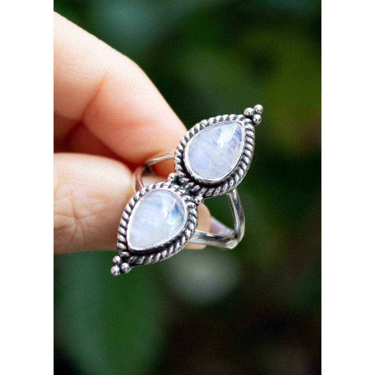 Moonstone Double Teardrop Ring Sterling Silver #LV9068