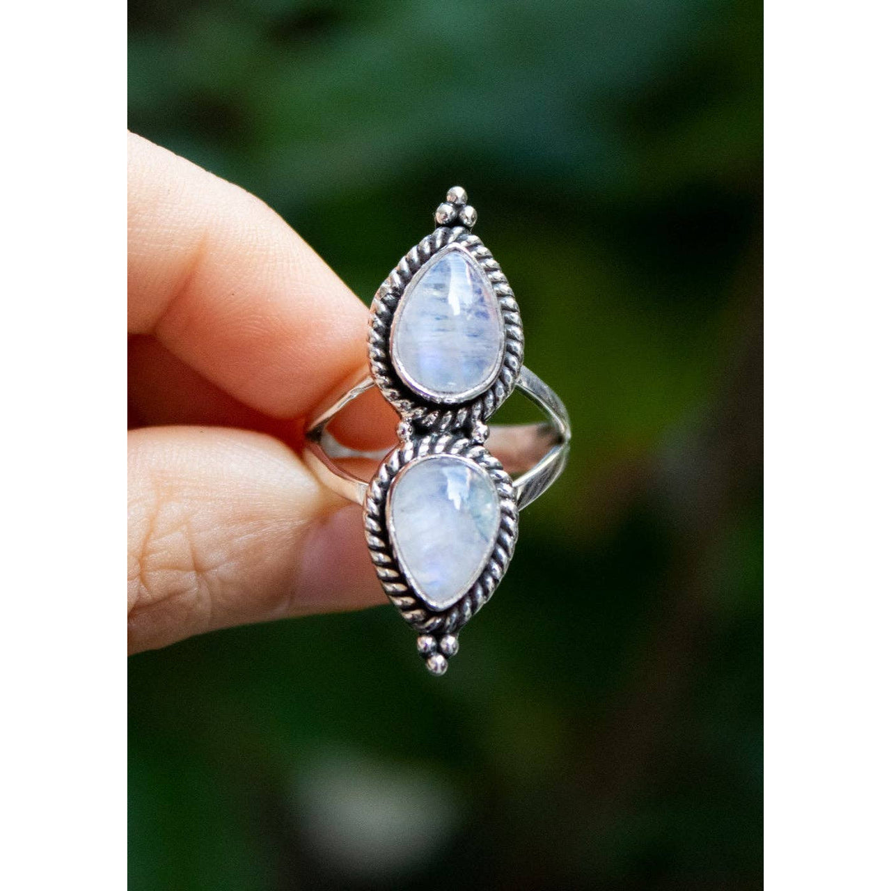 Moonstone Double Teardrop Ring Sterling Silver #LV9068