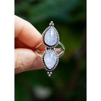 Moonstone Double Teardrop Ring Sterling Silver #LV9068