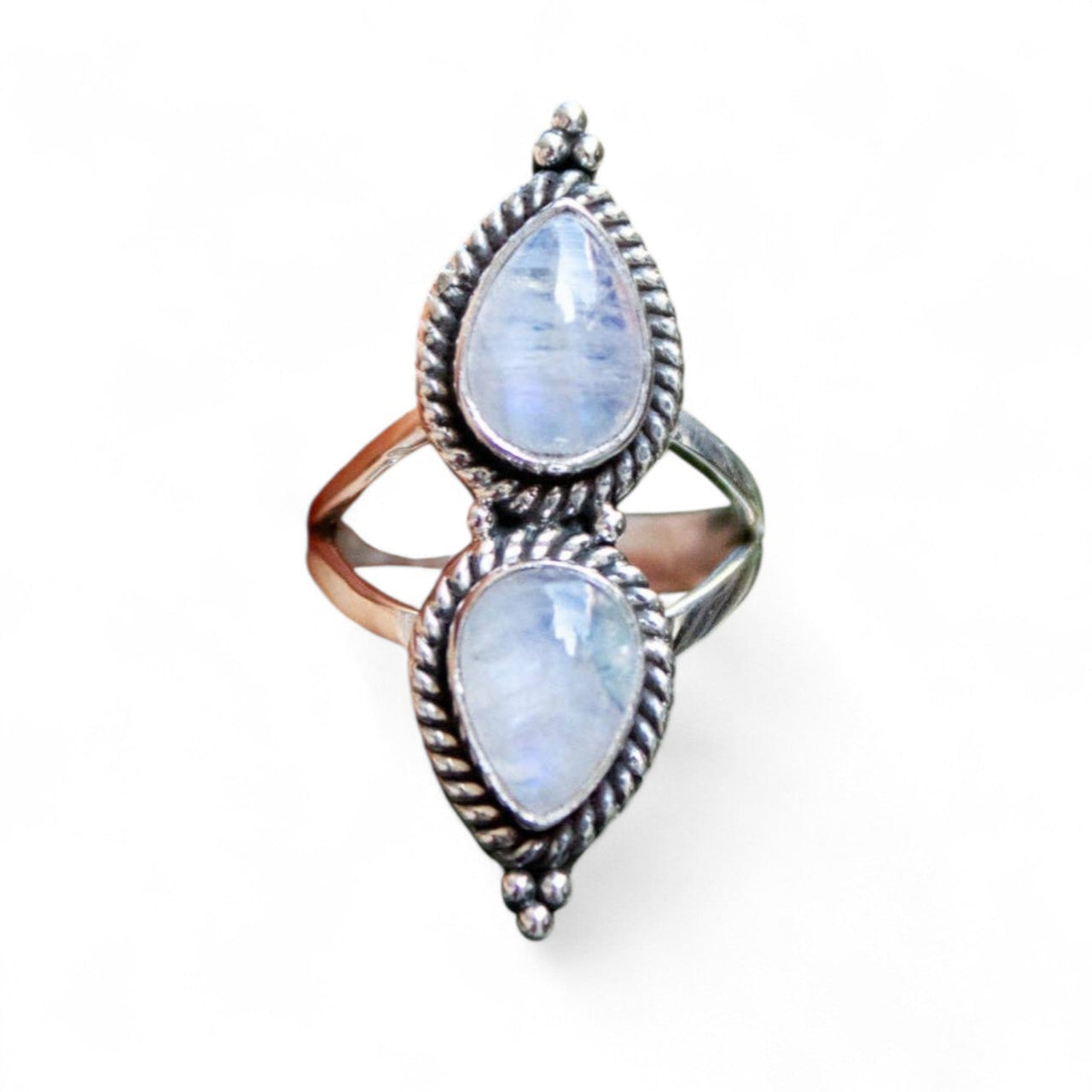 Moonstone Double Teardrop Ring Sterling Silver #LV9068