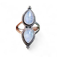 Moonstone Double Teardrop Ring Sterling Silver #LV9068