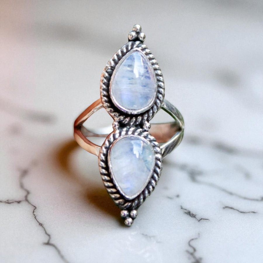 Moonstone Double Teardrop Ring Sterling Silver #LV9068