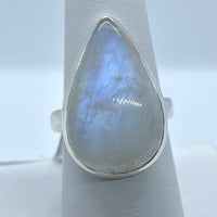 Teardrop Rainbow Moonstone Sterling Silver Ring J701 showcasing iridescent gemstone