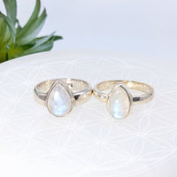 Thumbnail for Two silver teardrop rings featuring stunning moonstone gemstones. Moonstone S.S. Teardrop Ring