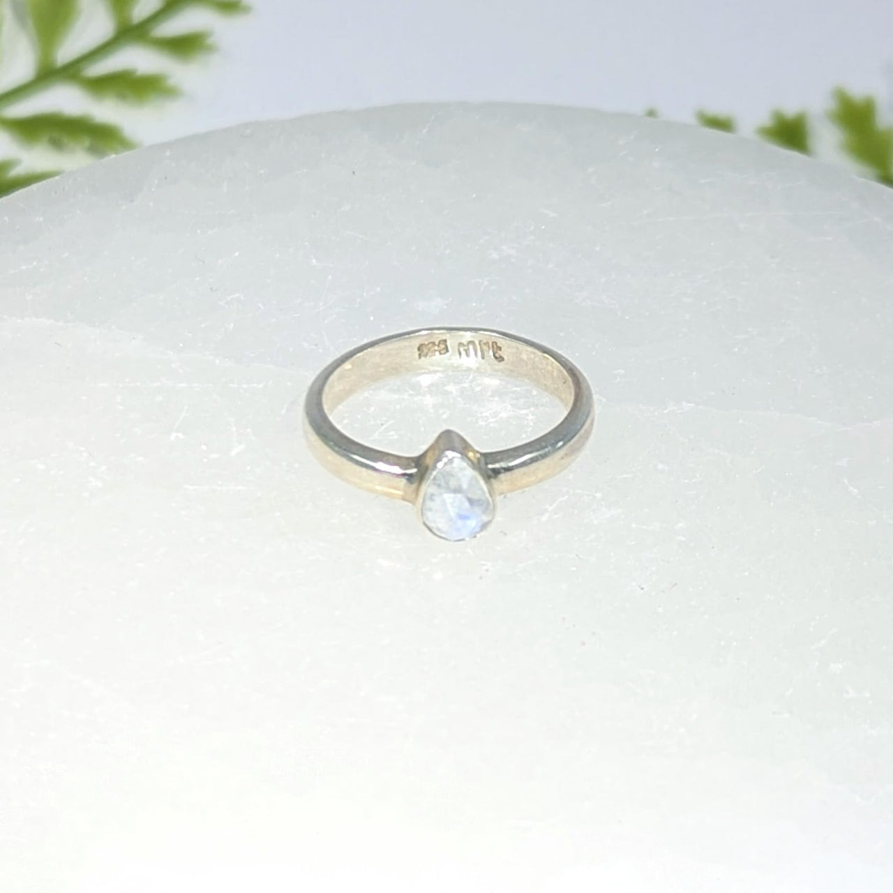 Moonstone  Sz 6.75 Faceted Teardrop Ring S.S. #BC1535