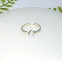 Moonstone  Sz 6.75 Faceted Teardrop Ring S.S. #BC1535