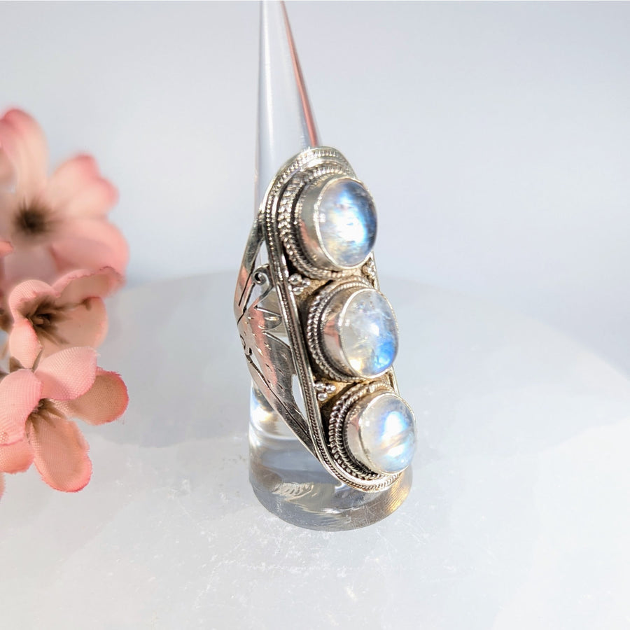 Moonstone Sz 8 Triple Stone Ring S.S. #LV9849 - $189