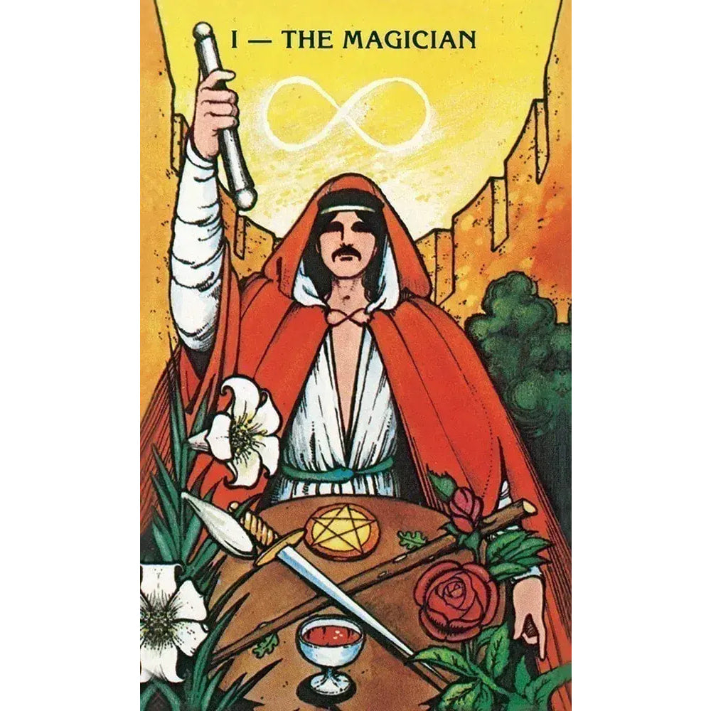 Magician tarot card from Morgan-Greer Tarot in a Tin #LV4404 with wand and symbols