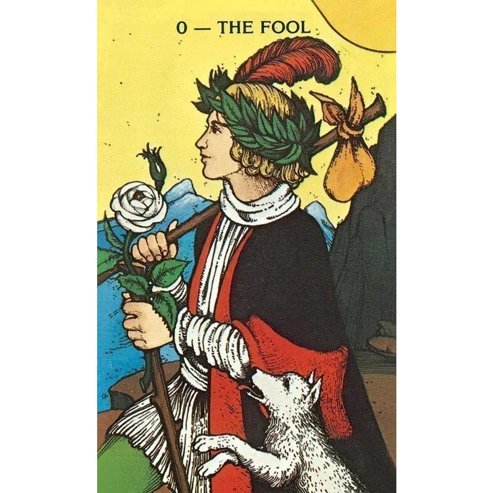 Medieval figure in red and white holds a rose, featured in Morgan-Greer Tarot