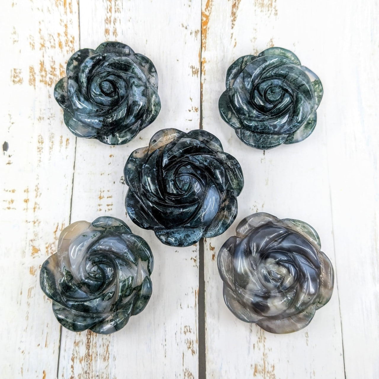 Handcrafted Moss Agate glass bowls with black and white swirl design - Flower Carving #LV1977