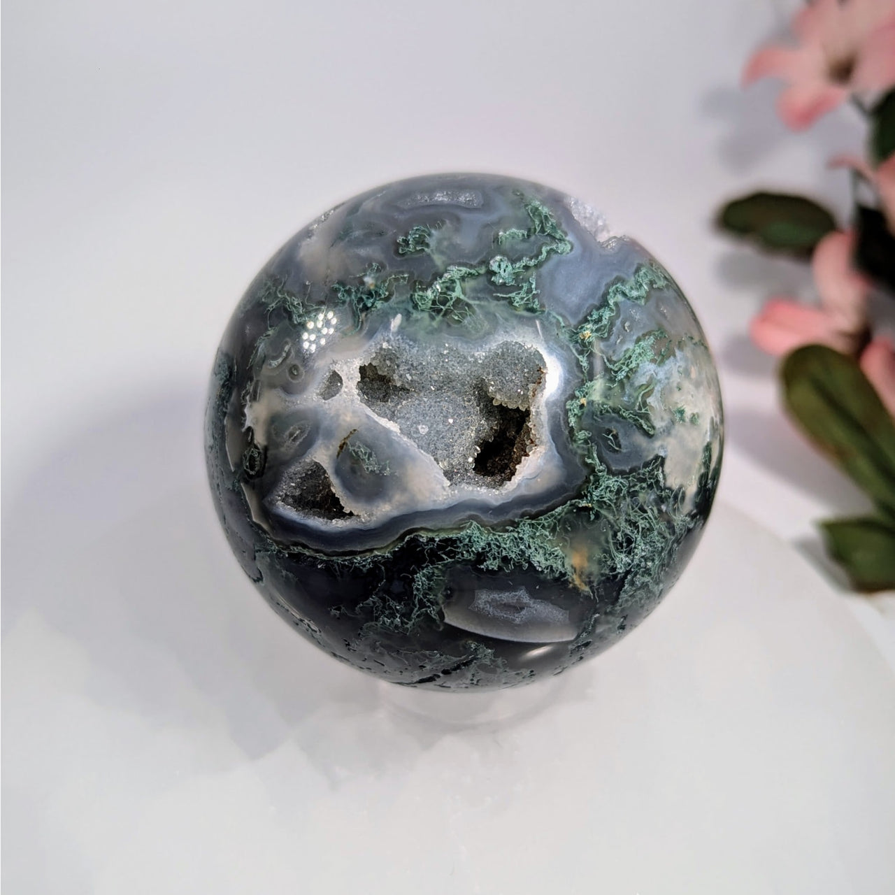 Moss Agate 2.6’’ Druzy Sphere #LV8978 - $85