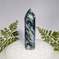 Moss agate 3.25 inch tower green white marbled point #BC0855