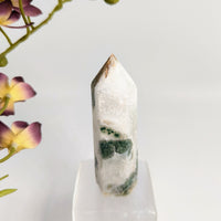 Thumbnail for Green and white crystal point Moss Agate 3.5-inch Tower LV8517 for healing and energy