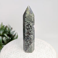 Polished Moss Agate crystal point tower product Moss Agate 3.6 inches LV8108