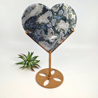 Thumbnail for Polished Moss Agate Heart on metal stand for display or decoration