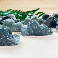 Translucent green white moss agate cloud carving LV9099 figurine