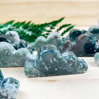 Translucent green white moss agate cloud carving LV9099