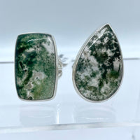 Thumbnail for Two sterling silver moss agate rings showcasing unique green and white patterns