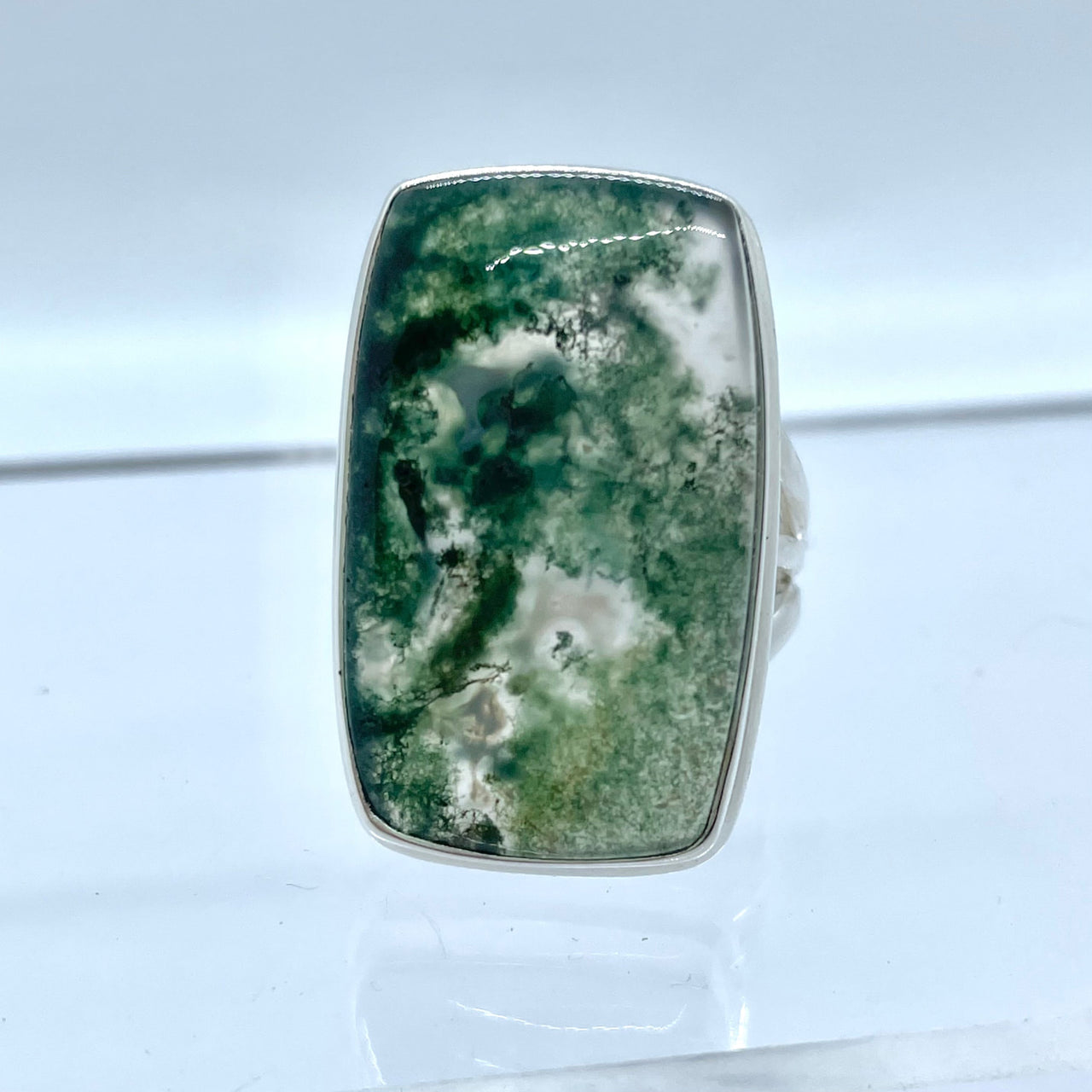 Rectangular Moss Agate gemstone in sterling silver ring Moss Agate S.S Ring #J718