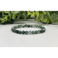 Moss Agate 6mm stretchable bracelet in green black marble beads #LV9529