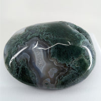 Thumbnail for Moss Agate Touchstones #P165: Green and black stone on a white background