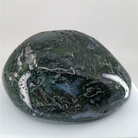 Thumbnail for Moss Agate Touchstone P165 - Large Green and Black Stone on White Background