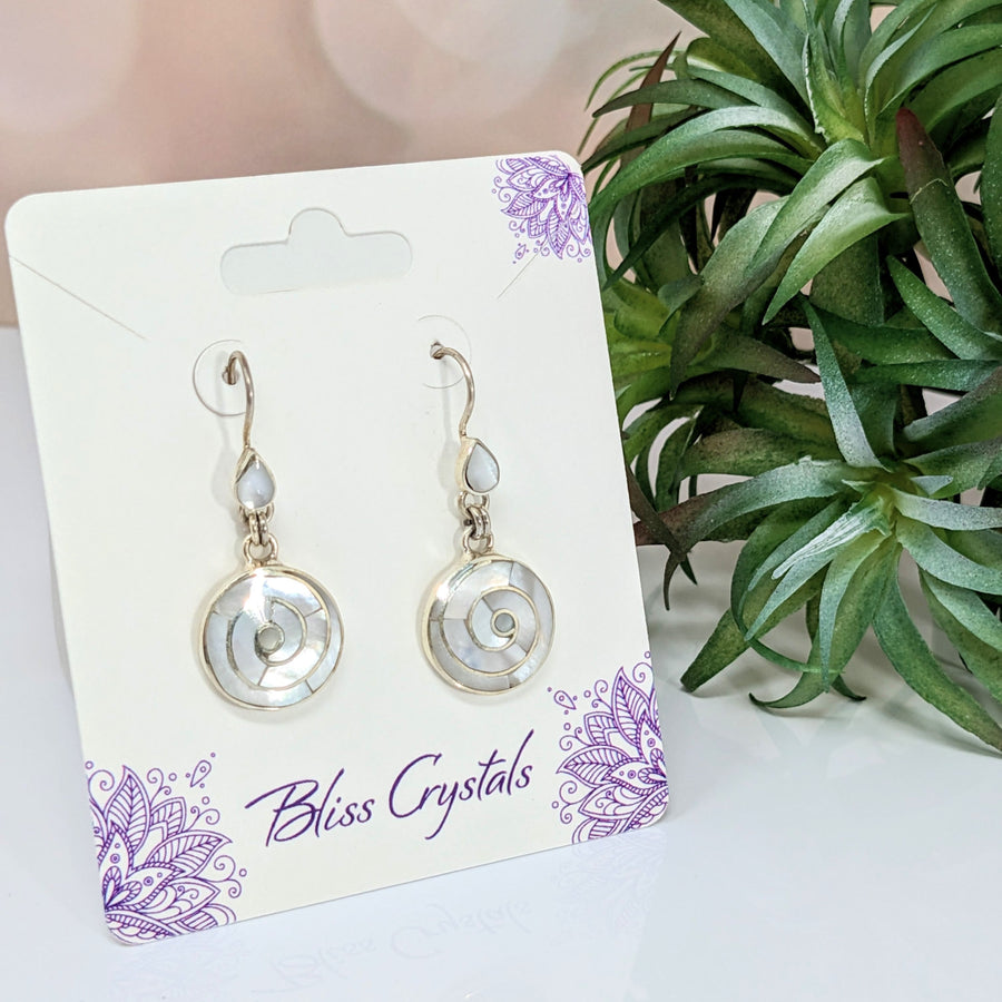 Silver earrings with Mother of Pearl accents from Mother of Pearl 1 Spiral Earrings LV2780