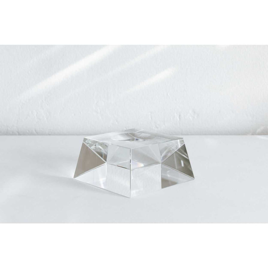 Geometric clear glass pedestal for Mova Globe Crystal Base display