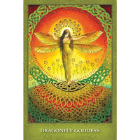 Vibrant golden-winged dragonfly goddess tarot card from Mystic Sisters Oracle Deck