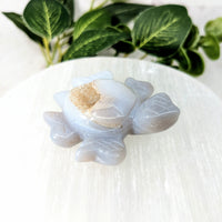 Thumbnail for White and blue sea glass turtle with small shell - Natural Agate 2.2’ Druzy Turtle #LV2332