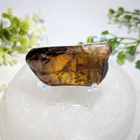 Natural citrine 2.3 polished specimen with rich translucent golden brown hue and intricate internal inclusions
